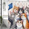 Cortina de Ducha con Foto de Gato de Dibujos Animados Lindo, Cortina de Ducha Decorativa para Baño, Cortina de Ducha Impermeable con Ganchos