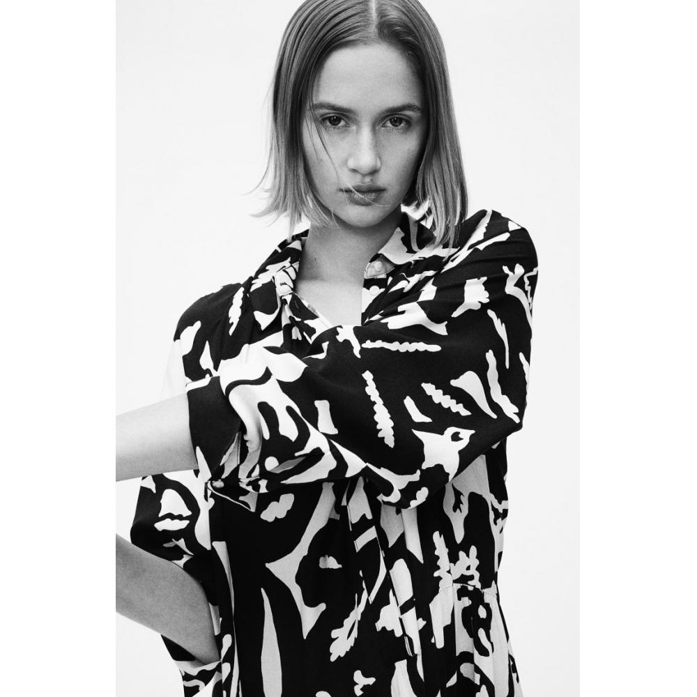 

H M Viscose shirt dress black floral