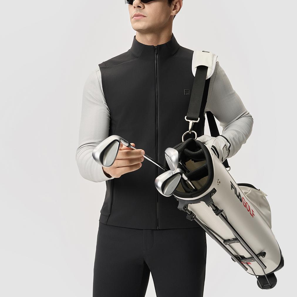 Fila Golf Series Simple Brand Logo Design Comfortable Fashion Casual Knitted Vest Men Vest Deep-Black A11M515503F-BK