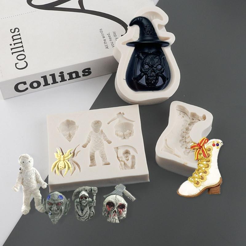 Cartoon Halloween Fondant Chocolate Mold Cake Decorating Tools Skull Bat Tombstone Baking Silicone Mold Easy to Clean