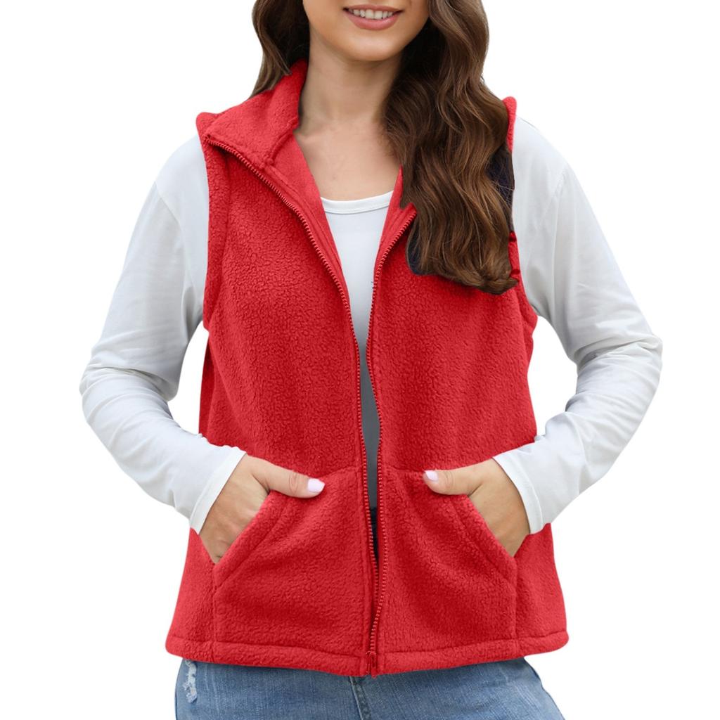 Women's Winter Warm Plush Jacket Front Opening Long Sleeve Wool Cardigan Fashion Plush Vest