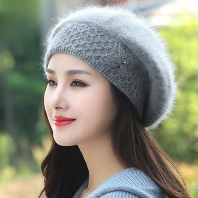 Cappello di pelliccia di coniglio per donna in inverno spesso caldo protezione per le orecchie cappello di lana lavorato a maglia versione coreana tendenza basco alla moda