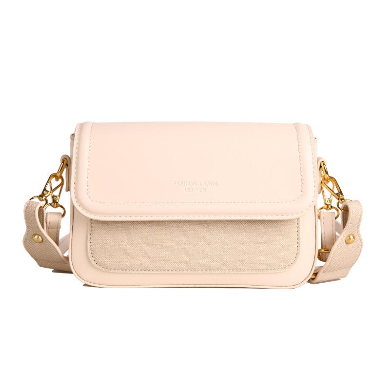 New simple solid color women's bag texture popular Japanese contrasting color shoulder bag niche foreign style messenger bag