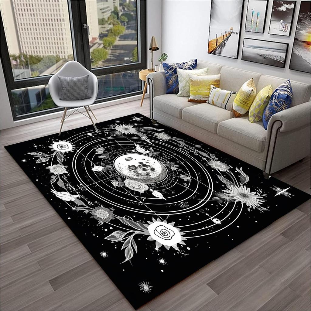 Butterfly Area Rug for Living Room Bedside, Gothic Moth Doormat Astrology Style Carpet Boho Exotic Starry Sky Indoor Floor Mat