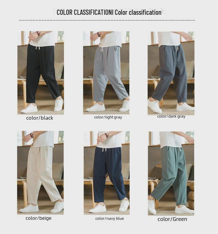 Chinese-Style Men's Loose Linen Pants - Summer Thin, Straight, Wide-Leg Harem Trousers