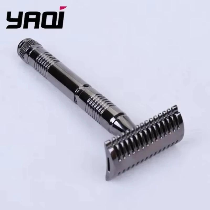 Yaqi Men's Gunmetal Double Edge Safety Razor Classic Shaving Tool for Smooth Facial Hair Removal