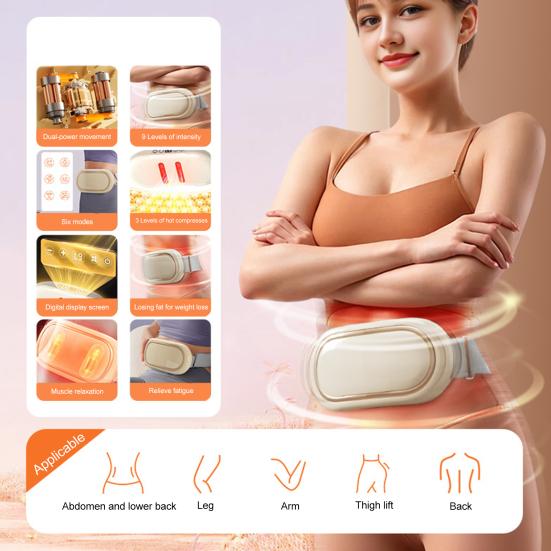 Abdominal Massager Wireless Electric Slimming Belt Adjustable 6 Vibration Massage Modes 9 Intensity Levels Rechargeable Abdominal Slimming Machine