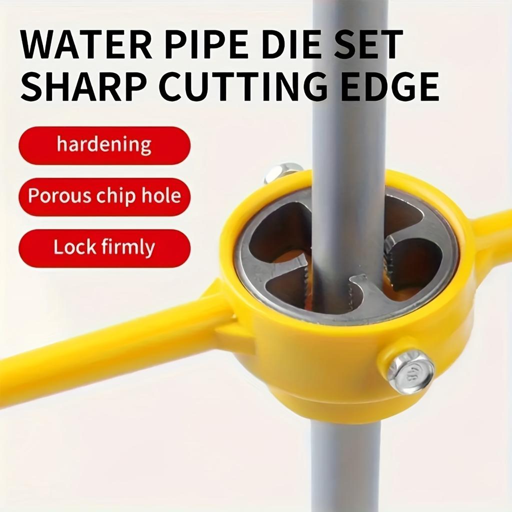 Water Pipe Die Set Metal & Plastic Tap Wrench Tool Kit, Easy Threading For Plastic Pipes,Various Sizes,Plumbing Essentials