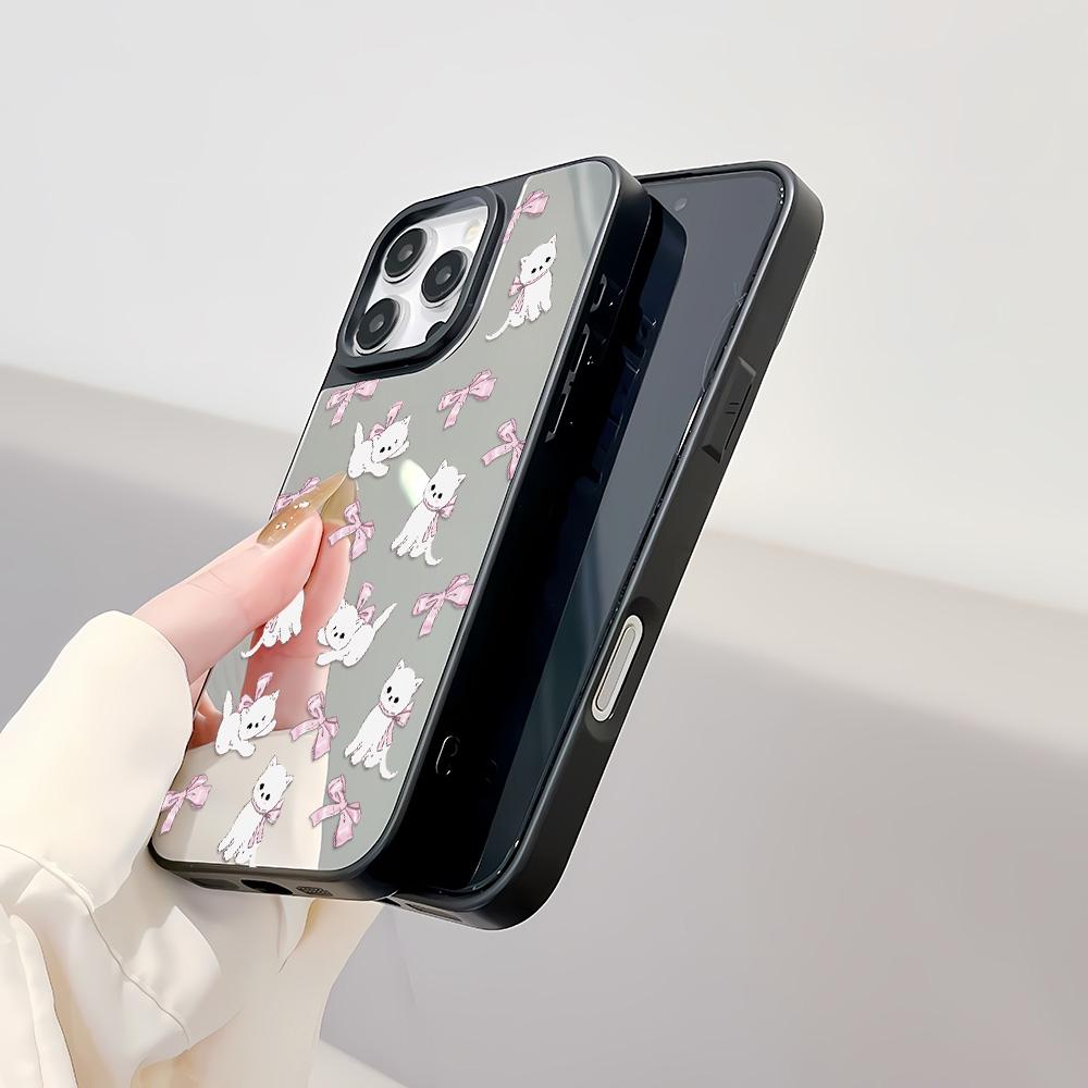 Mirror Phone Case for iPhone 15 11 13 14 for 15 16 Pro Max 12 13 16 Pro Cloud Flower and Animal Cute Style Phone Case