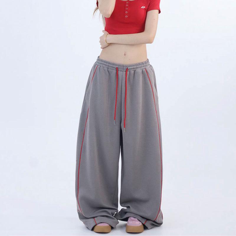 American Retro Wide-Leg Jazz Dance Sweatpants - Autumn/Winter Versatile Floor-Length Trousers S