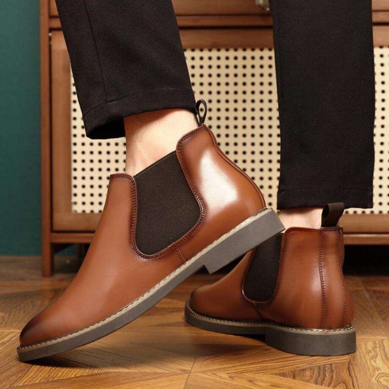 Autumn British Chelsea Boots Men's Retro Leather Short Boots Business Formal Pointed Office Oxford Shoes