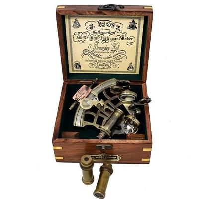 Vintage Brass Nautical Sextant German J Scott Replica with Hardwood Box Marine Instrument Ουράνιο Τηλεσκόπιο με δύο μπιχλιμπίδια Sighting Scope