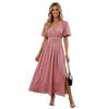 European and American Cross-border Foreign Trade New Women's Clothing Solid Color Dark V-neck, Waist Long Skirt, Split Skirt Dress Women