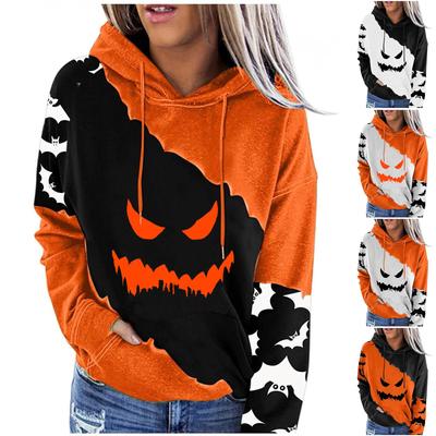 Women's Casual Fashion Halloween Print Long Sleeve Pullover Hooded Top