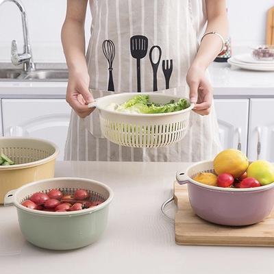 Lot de 2 ou 6 paniers de rangement rotatifs à double couche pour le lavage des légumes et des fruits