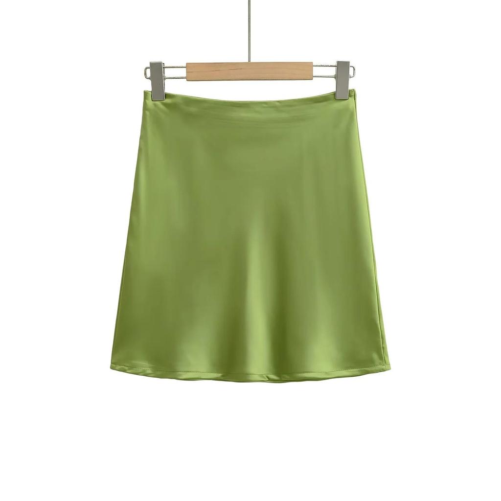 2025 Summer French Retro Satin Acetate A-line Mini Skirt with Side Zipper