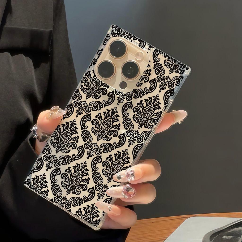 Clear Square Back Tube Case Protection For iPhone 16 ProMax 13 15 Plus 14 Pro Max 11 12 Anti-Oxygen,Flower Wallpaper Pattern Casing