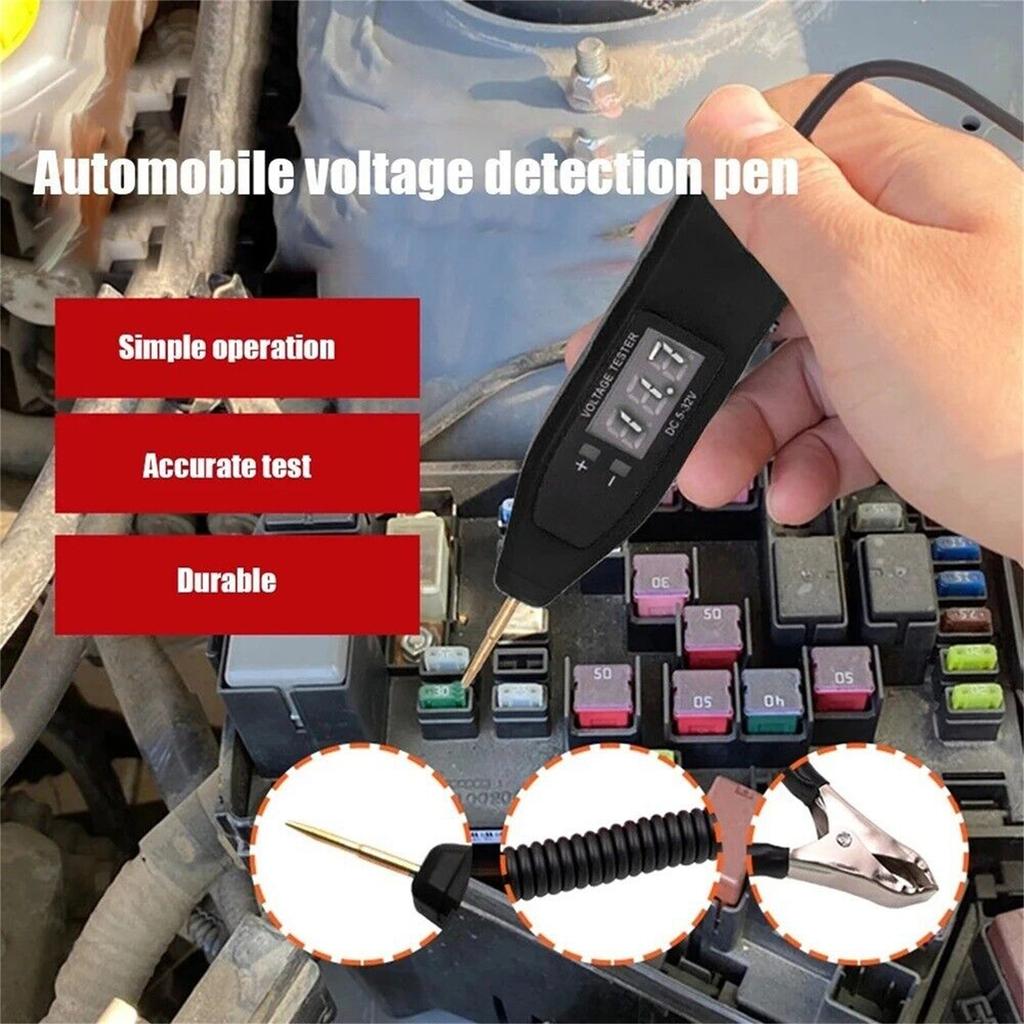 Voltage Tester Pen, Electrical Tester Pen With Copper Clip, Pen Tip Cover, Spiral Line Heavy Duty Circuit Tester For Trailers, Trucks, Cars