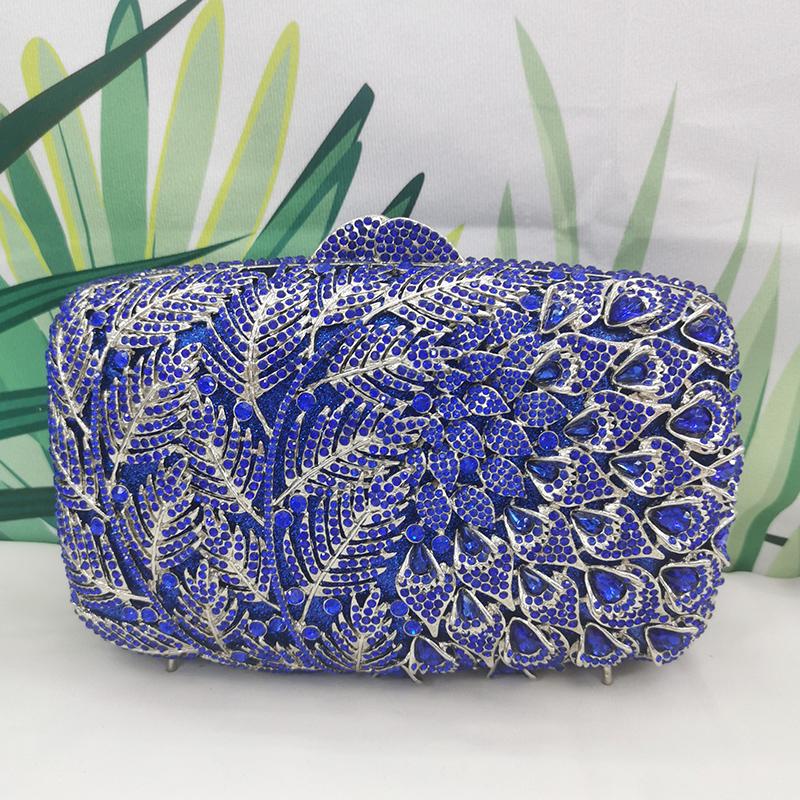 

Gold Metal Clutch Green Rhinestone Evening Bag Clutches Crystal Bag Peacock Tail Diamond Women s Champagne Purses Wedding Bags 19.5cmX12cmX7cm