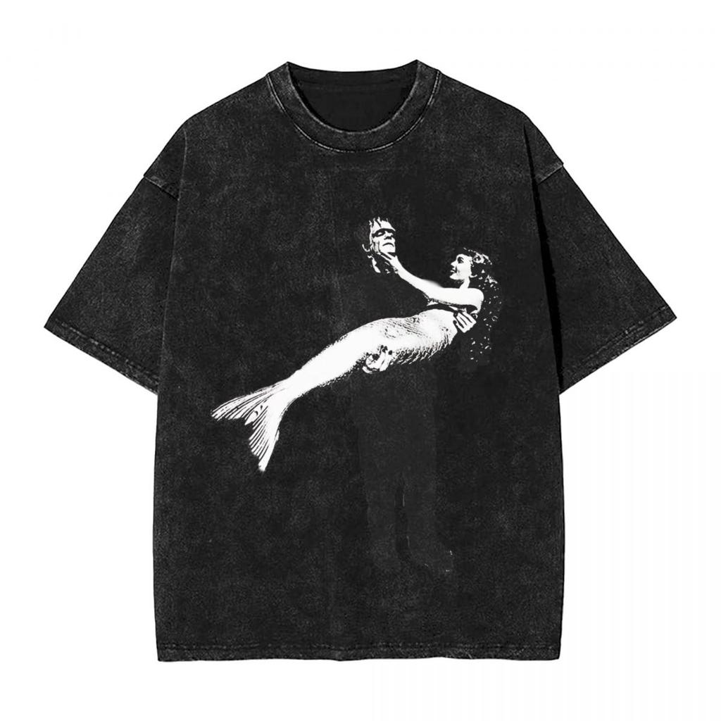Harajuku Cotton Oversized TshirtMen Short Sleeve TeesFrankenstein Summer Loose Washed Tops TShirt