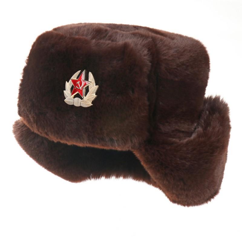 Winter Warm Fleece-Lined Soviet Style Military Hat With Embroidered Badge Men Women Outdoor Cold Weather Protection