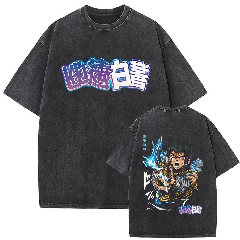 Anime YuYu Hakusho Urameshi Yuusuke Vintage Washed T Shirt Men Women Casual Oversized Tshirts Mens 90s Manga Retro Streetwear