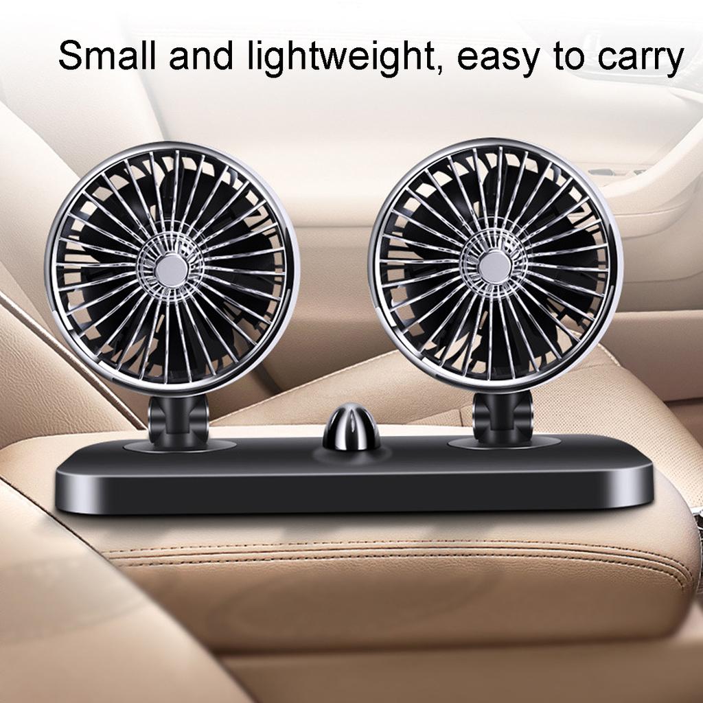 Přenosný nastavitelný ventilátor do auta s dvojitou hlavou 12V/24V, rotující oscilační ventilace palubní desky