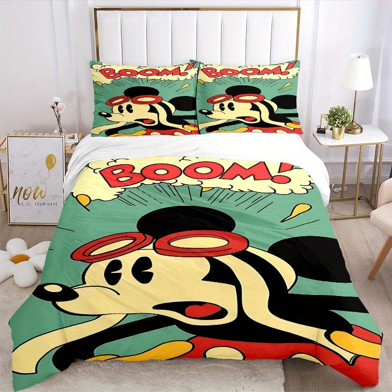 3pcs Mickey Mouse Printed Bedding Set, Breathable And Soft, Machine Washable, Christmas Gift, Suitable for Bedroom Decoration, 101