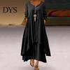 Beach Dress Women Maxi with Pockets Ninth Sleeves Round Neck Irregular Layered Hem Daily Long Plus Size Loose Solid Color for Dating Wear Travel