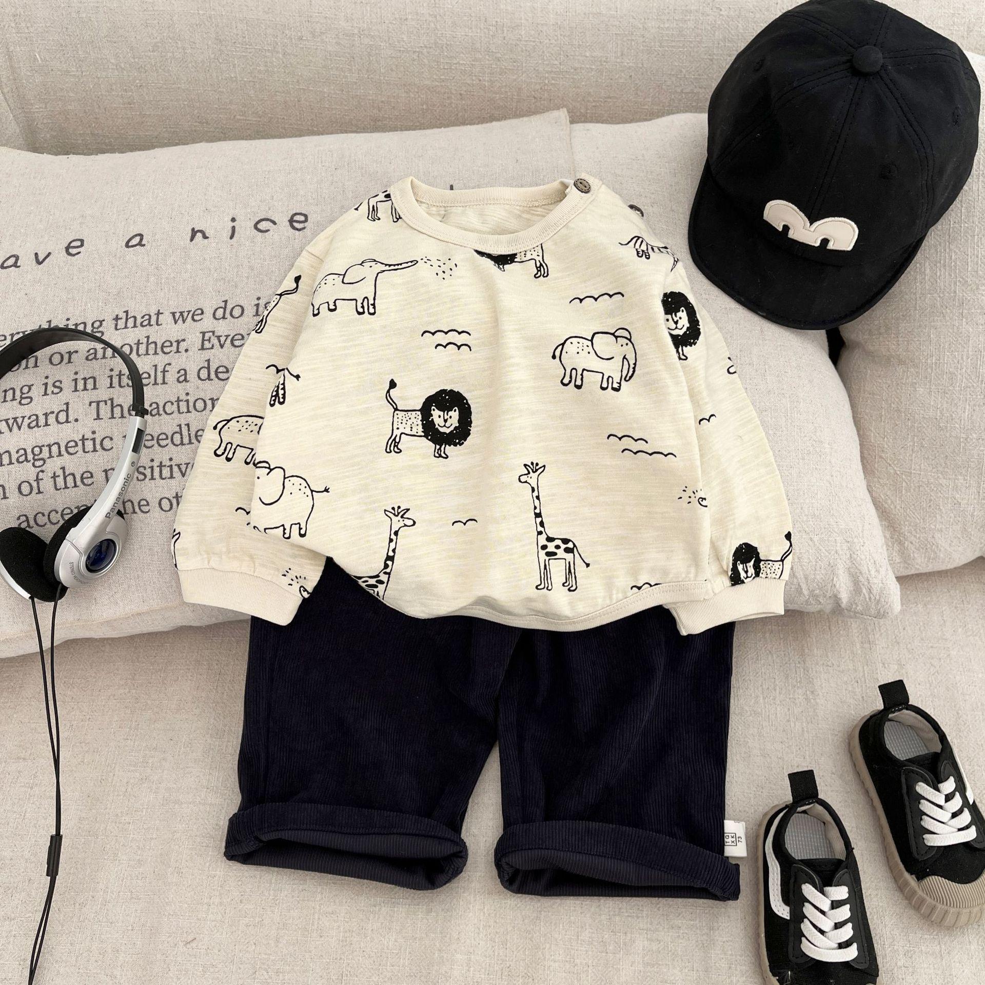 

Детская весенняя футболка с длинным рукавом из чистого хлопка: Повседневный топ с принтом и круглым вырезом для мальчиков и девочек 100cm