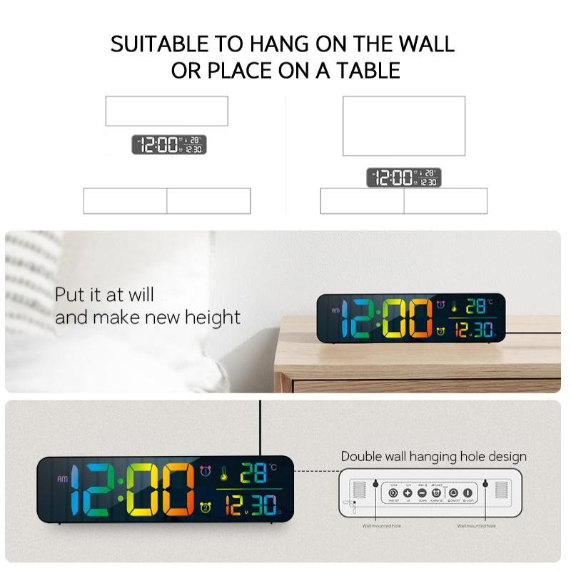 LED Digital Alarm Clock Snooze Temperature Date Display USB Desktop Strip Mirror LED Clocks for Living Room Decoration