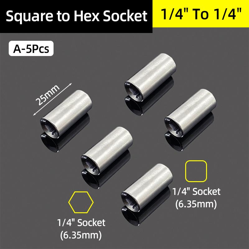 1/4" 3/8” 1/2” Square Drive To 1/4" Hex Shank Socket Adapter Converter Quick Change Bit Holder Repair Hand Tools Accessories