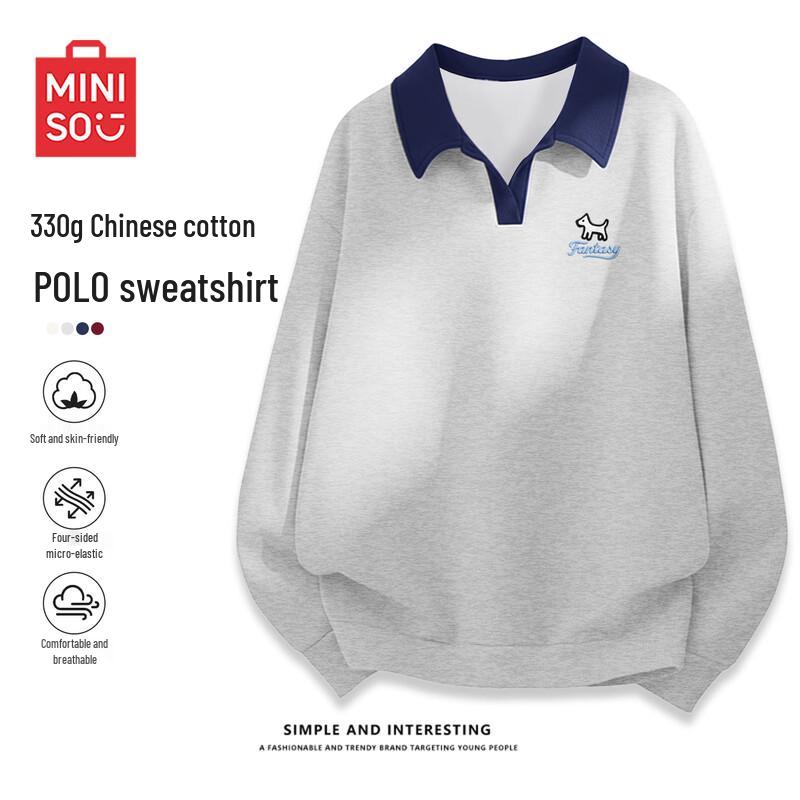 MINISO Women's Polo Collar Loose Pullover Sweatshirt