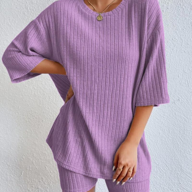 

Новый модный повседневный однотонный весенний комплект из свободных женских шорт с круглым вырезом XL фиолетовый