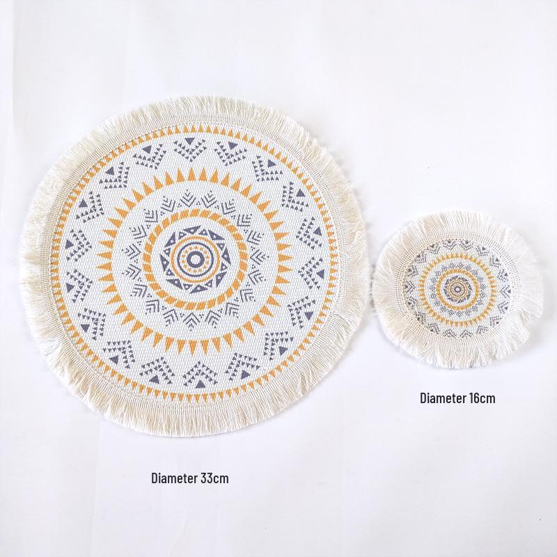 Bohemian Woven Cotton Tassel Placemat & Heat-Resistant Pad