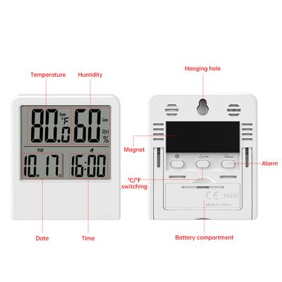 LED Digital Display Multifunction Electronic Thermometer Hygrometer Automatic Real-time Detection Time Date with Alarm