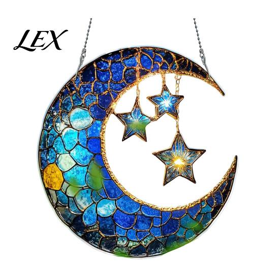 Colorful Glass Suncatcher 2D Acrylic Star Moon Lantern Suncatcher, Crescent Window Hanging Ornament Exquisite Craftsmanship for Home, Patio,