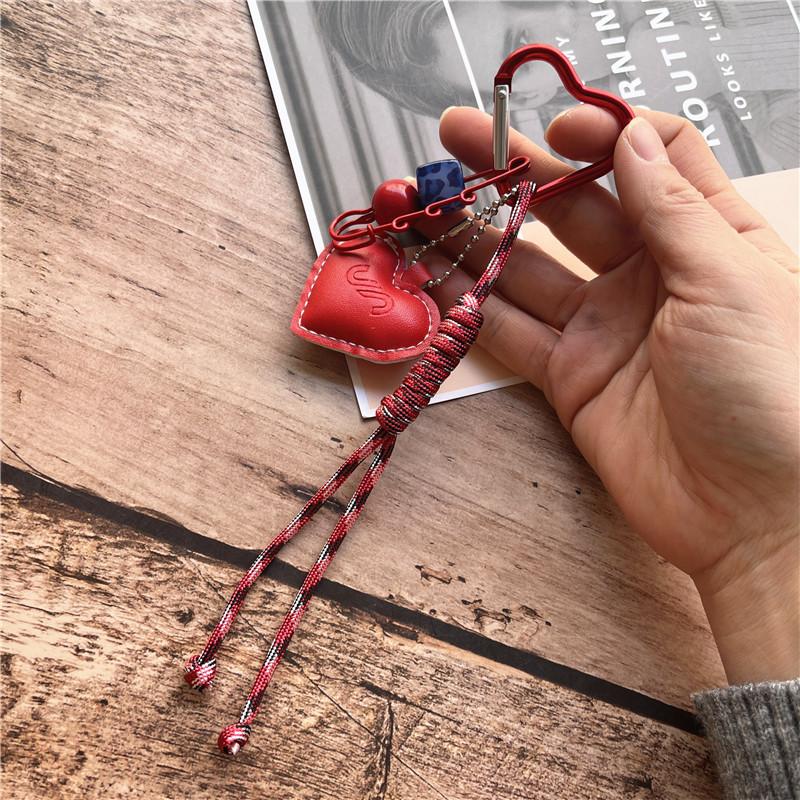 Lanyard DIY Lanyards Leather Heart Shape Keychain On the Phone Charms Alloy Hanging Chain Couple Bead Keyring Bag Decorate