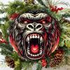 Striking Gorilla Head Xcm Metal Wall Art  VintageInspired Circular Tin Sign with Festive Holiday Wreath Design Easy Door