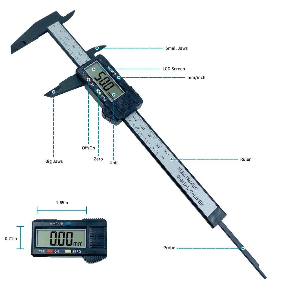150mm 100mm Electronic Digital Caliper Carbon Fiber Dial Vernier Caliper Gauge Micrometer Digital Ruler Measuring Tool