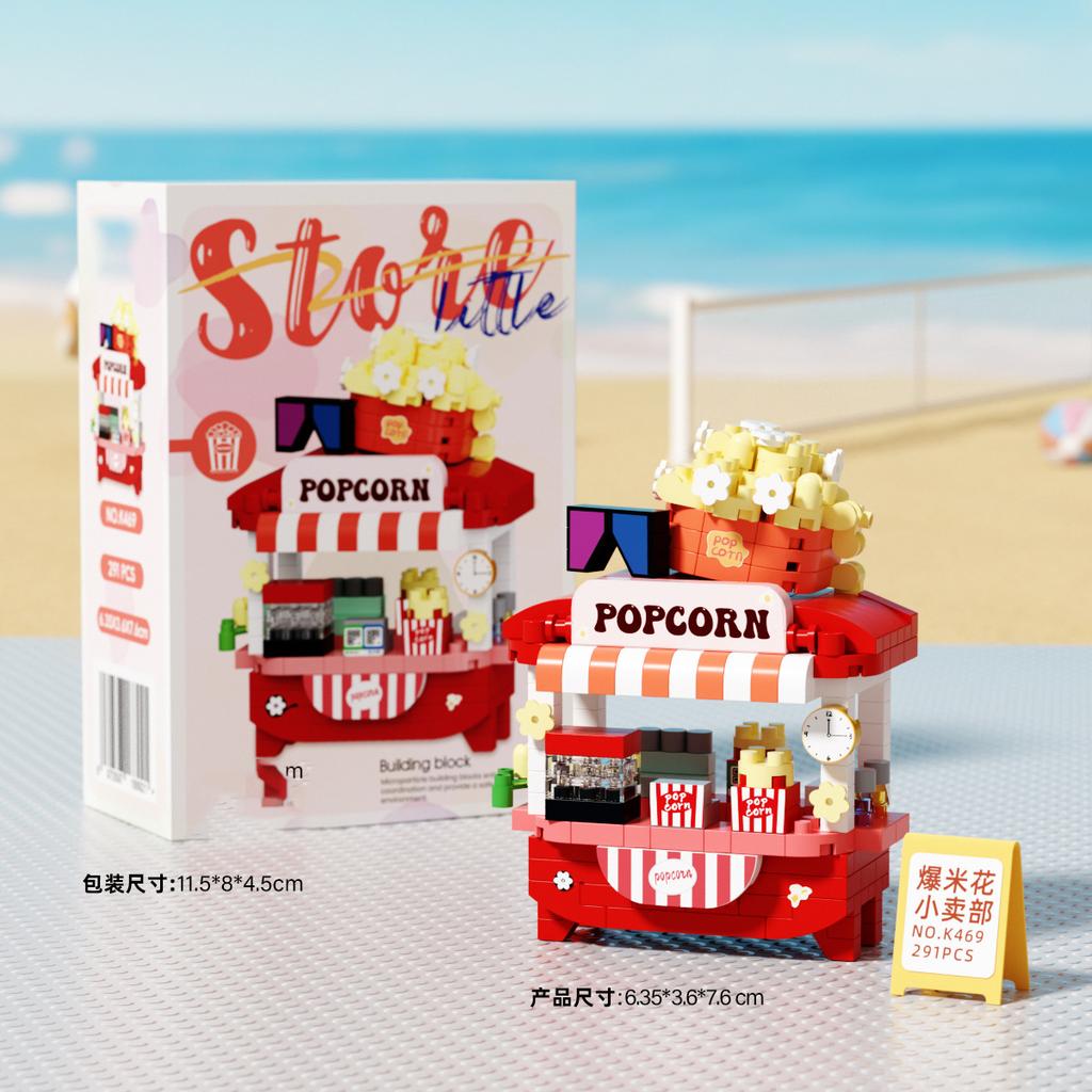 Creative Building Toys Street View Store Model Kits Ice Cream Fruit Cart DIY Micro Particles Blocks Educational Gifts for Adults