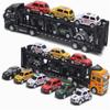 1:48 Alloy Double-layer Transport Vehicle Model Truck Toy Car Transporter with 6 Trolleys Semi-trailer Children Birthday Gifts