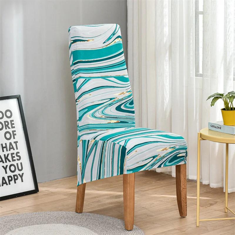 Geometric Long Back Dining Chair Cover Geometry Printed Stretch Spandex Elastic XL Banquet Party Europe Chair Slipcover Case