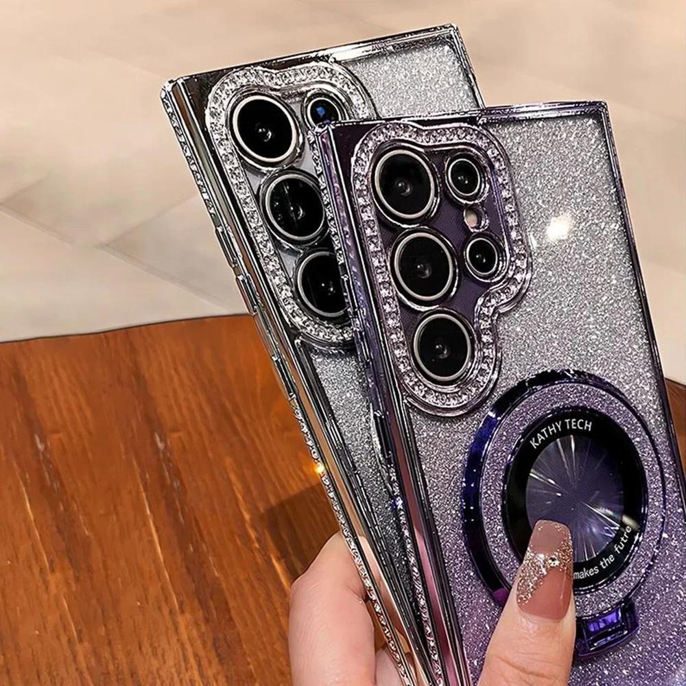 Luxury Glitter for Magsafe Magnetic Ring Stand Case for Samsung Galaxy S26 S25 S24 S23 Ultra S22 Plus FE Diamond Shockproof Cover