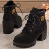 Women Retro Round Toe Chunky Heels Ankle Boots Autumn New High Heels Shoes Woman Lace Up Platform Short Booties