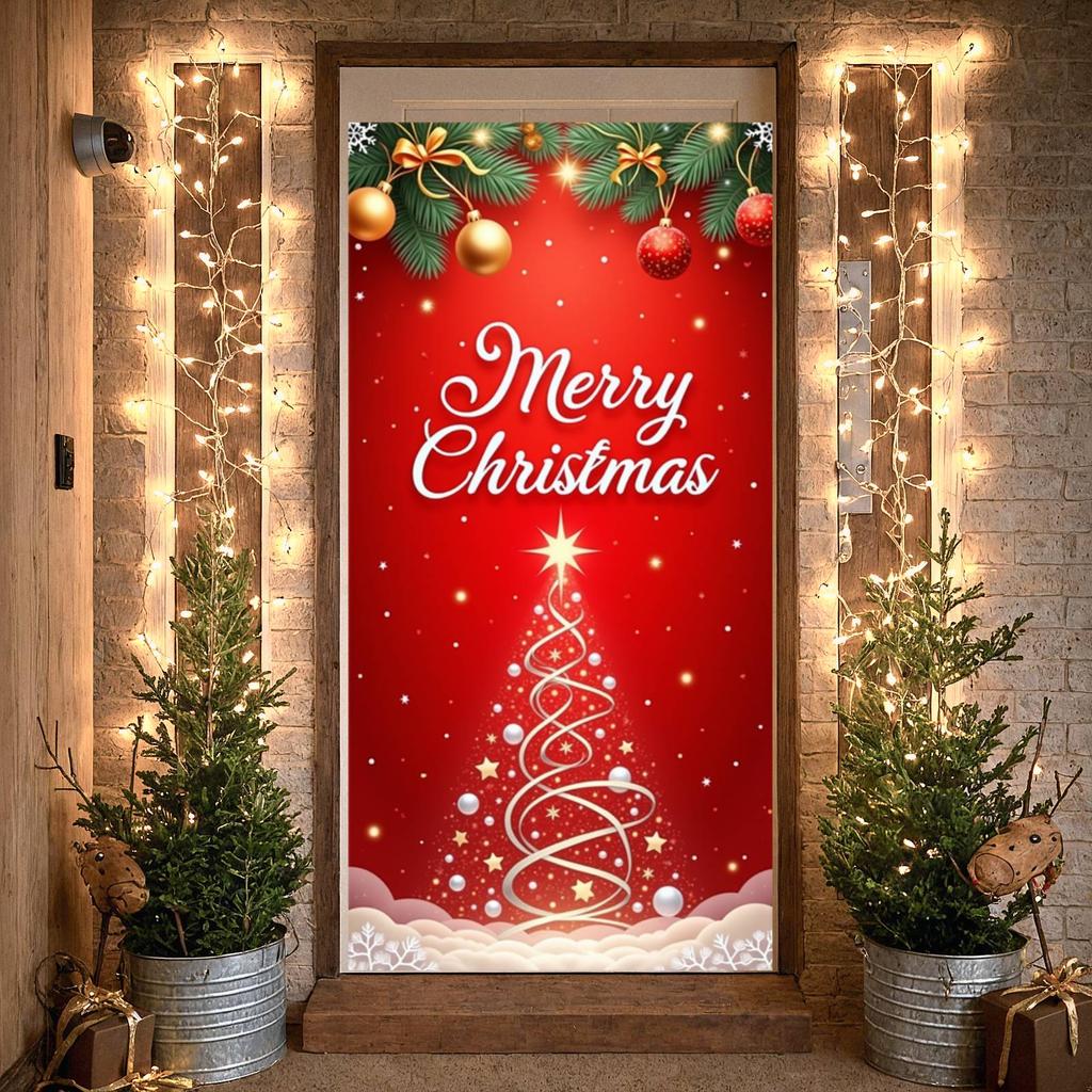 Xmas Backdrop Festive Pattern Holiday Background Christmas Decor Banner Gold Ornaments Festive Display For Christmas Eve Holiday