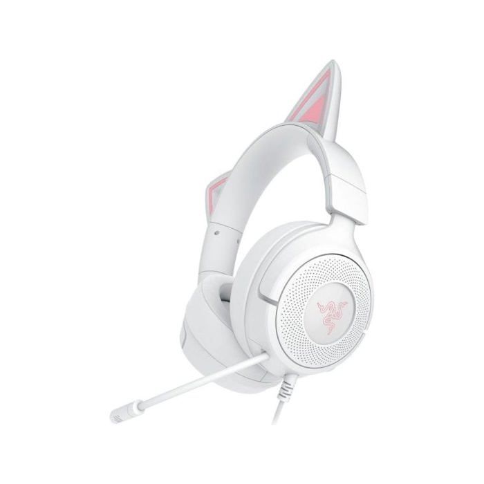Auriculares Gaming Razer Kraken Kitty V3 X con cable y orejas de gatito micrófono cardioide blancos