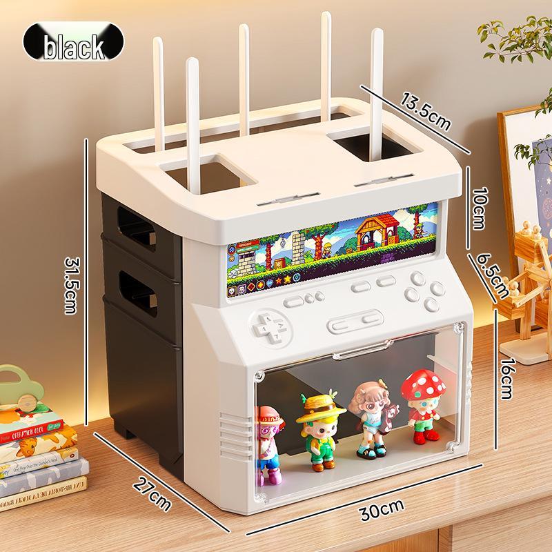 Golden Cat WiFi Router Storage Box and TV Set-Top Shelf with Wire Organizer