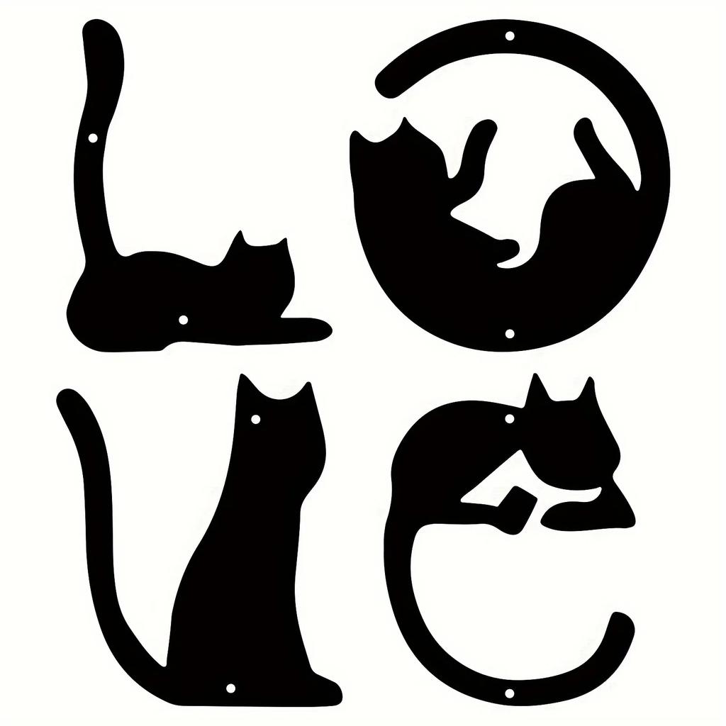 4pcs/set Cute Cat Metal Wall Decor - Abstract Home Wall Art for Room Decoration. Gothic Style, Ideal for Valentine's Day