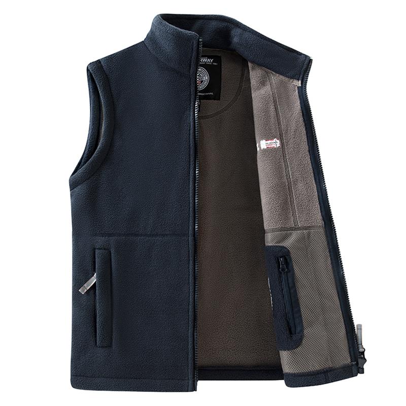 Autumn Men Casual Windproof Vest Jacket Winter Thick Stand Collar Polar Fleece Sleeveless Vest Outdoor Sports Waistcoat Male